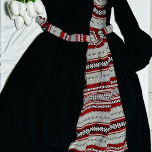 فستان اسود بناتي مع شال رمادي واكمام (2-10)